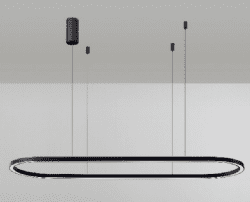 מנורת תלייה דגם סולו 150 אובלי לשימוש תאורת פנים. מקור אור 80W LED. מיוצר מאלומיניום + אקרילי.